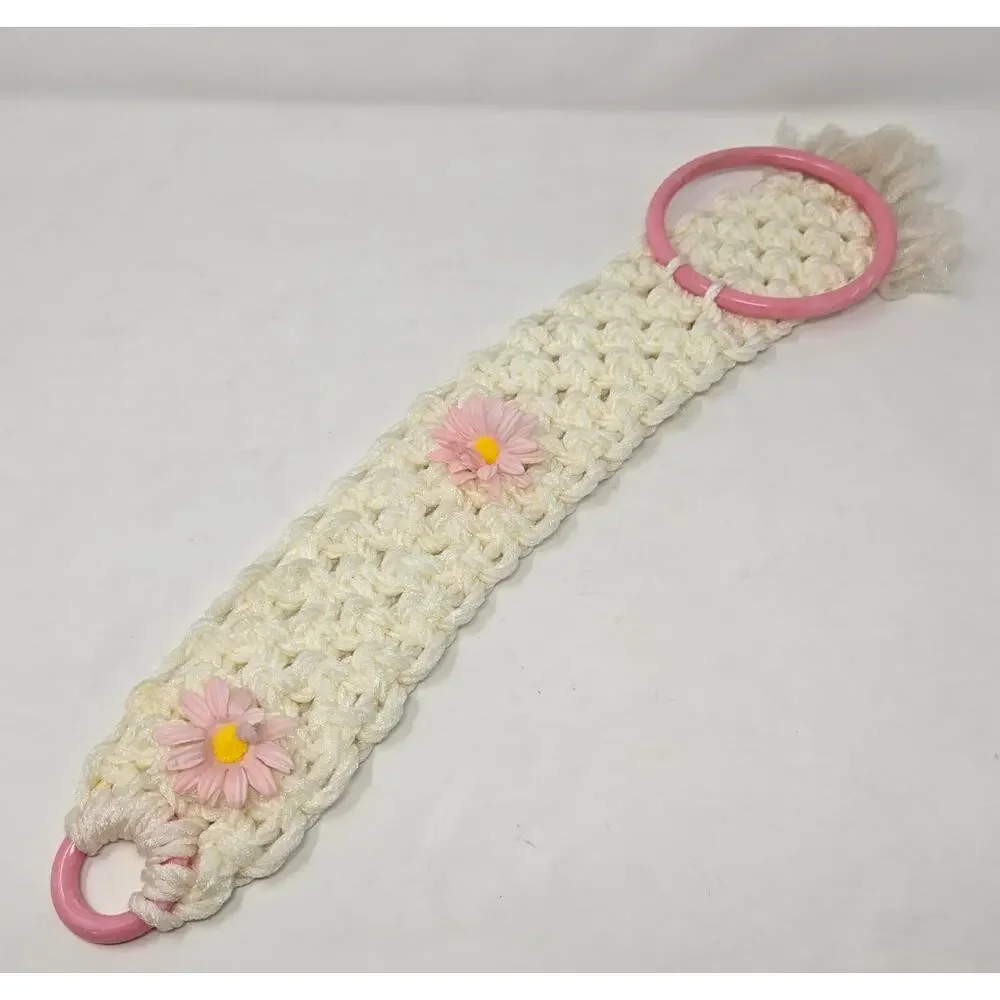 Macrame Handmade Decorative Vintage Towel Ring White Pink Floral Accent 21